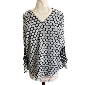 Calvin Klein Long Sleeve V-Neck Polka Dotted Blouse Small